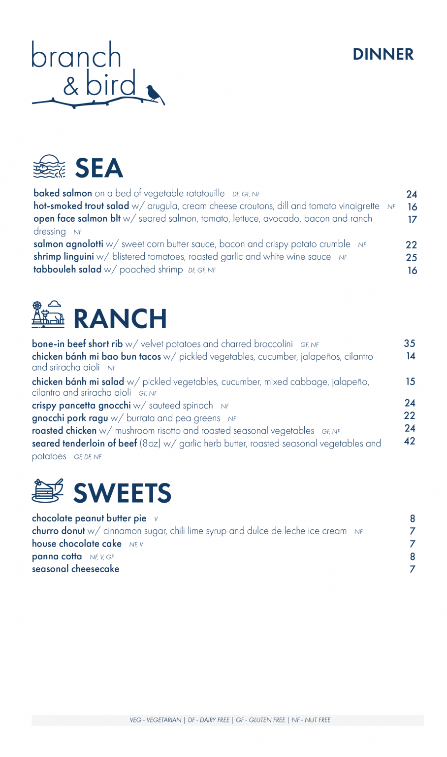 Menus – Branch & Bird